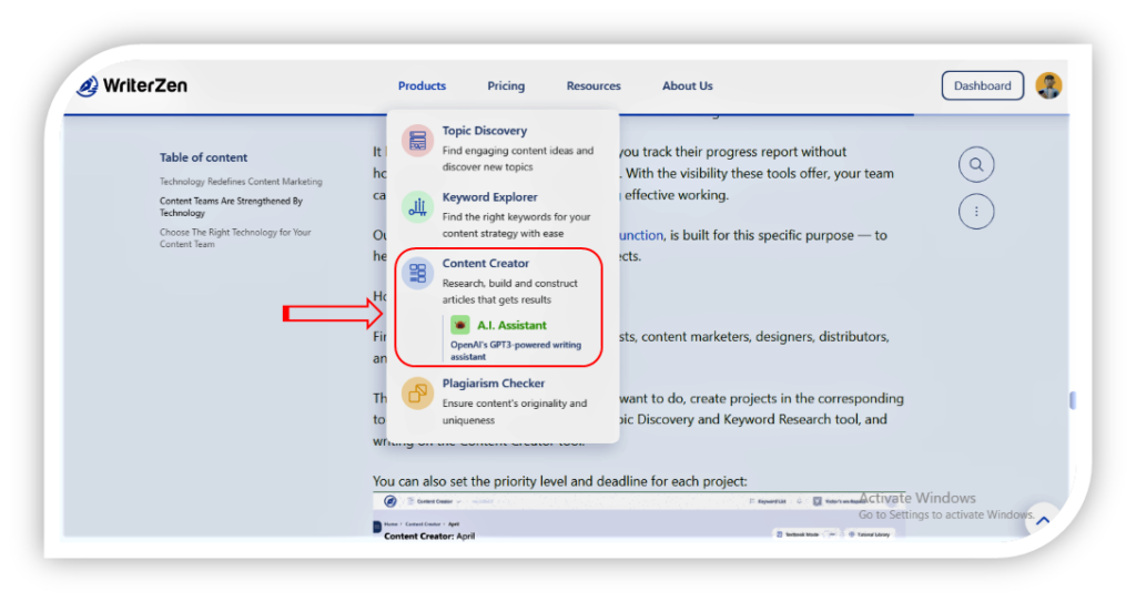 WriterZen A.I. ASSISTANCE | KeywordtoolGuide
